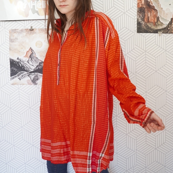 Free People Tops - Free People check Metalic red popover tunic